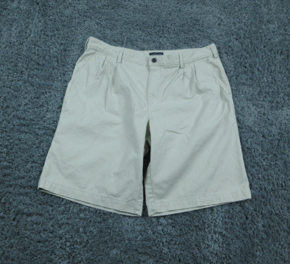 Lands' End Shorts Mens 38 Khaki Beige Pleated Front Classic Casual Chino 37x11*